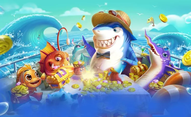 Adegan sasaran ikan bergerak pada permainan arcade bawah laut